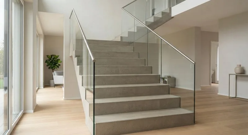 Minimalistische Betontreppe mit Sichtbetonoberfläche im Innenbereich