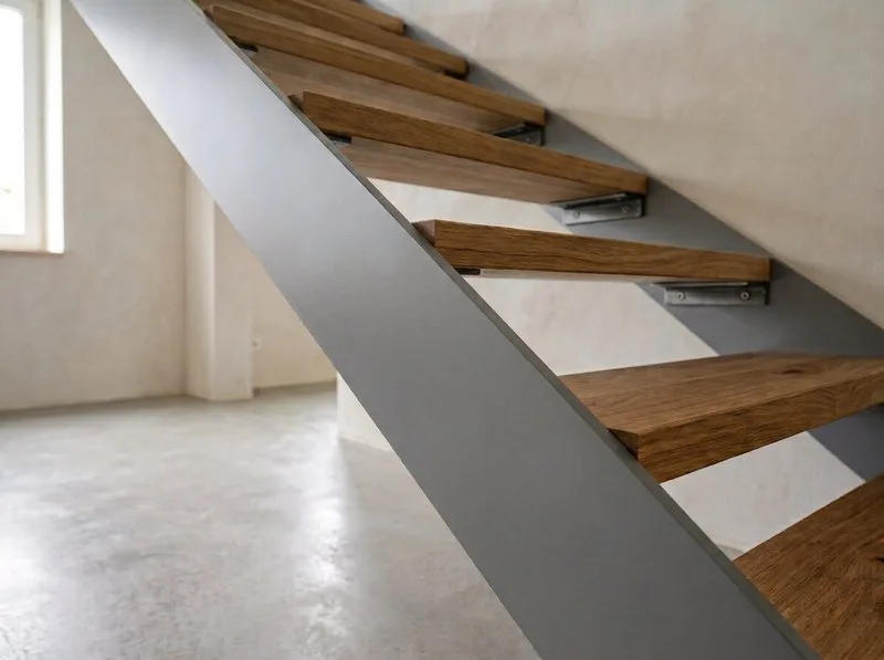 Flachstahlwange einer Bolzentreppe im Detail