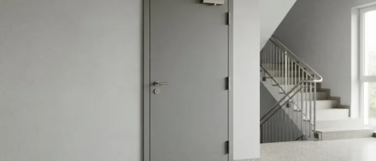 Brandschutztür mit Selbstschließmechanismus im Treppenhaus