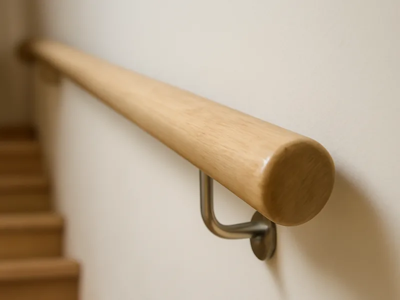Handlauf aus hellem Holz in griffsicherer Höhe an einer Treppe