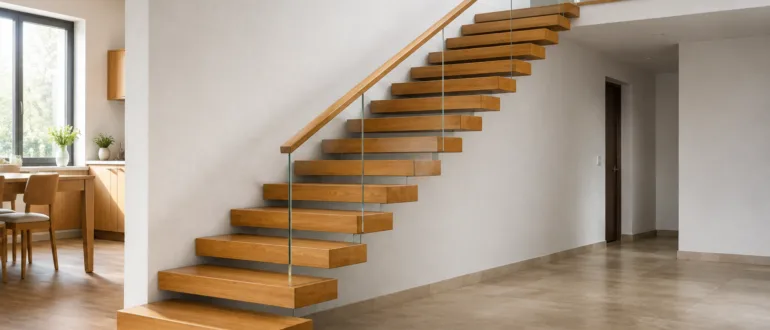 Freitragende Treppe mit einseitig in der Wand verankerten Stufen