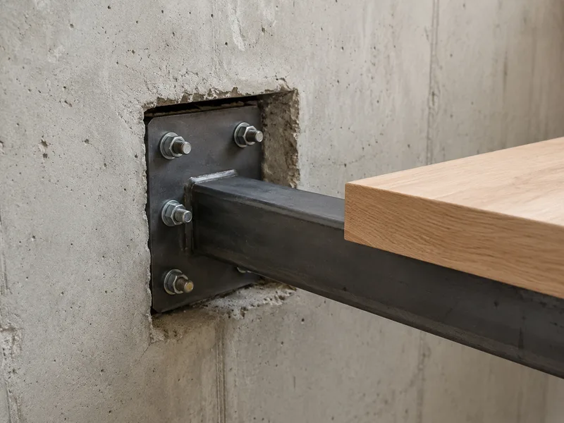Wandverankerung einer freitragenden Treppenstufe im Detail