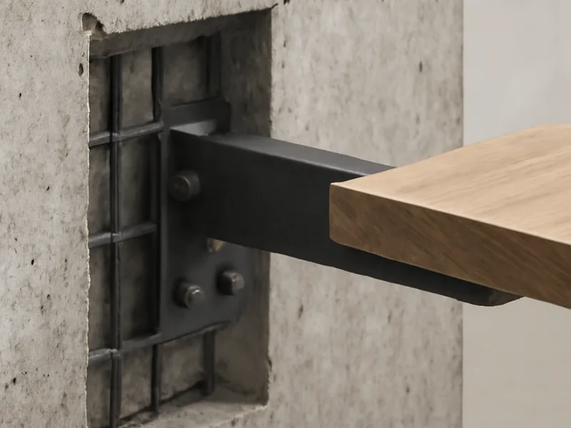 Stahlkonsole einer freitragenden Treppe in der Wand verankert