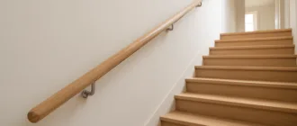 Warmer Holzhandlauf an einer geraden Innentreppe montiert