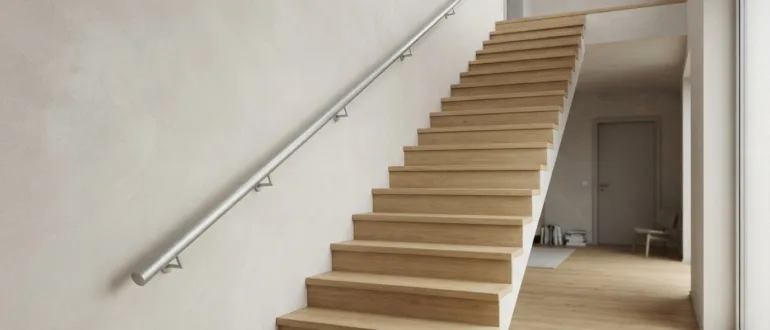 Aluminium-Handlauf an einer geraden Innentreppe montiert