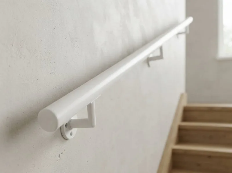 PVC-Handlauf auf Wandhalterungen im Treppenhaus