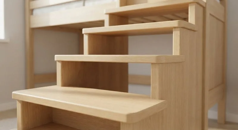 Sprossenabstand und Trittfläche einer Hochbett-Treppe im Detail