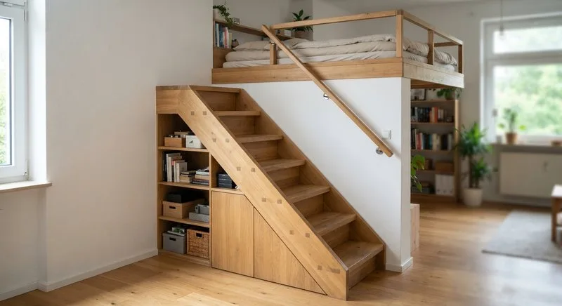 Kleine platzsparende Treppe zum Podest