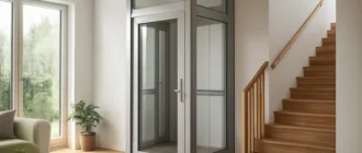 Schachtloser Homelift in einem modernen Wohnhaus, Innenbereich