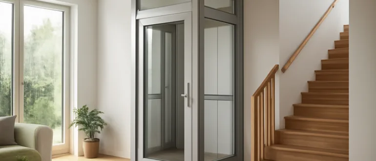 Schachtloser Homelift in einem modernen Wohnhaus, Innenbereich