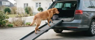 Hund nutzt eine Rampe zum Einstieg in den Kofferraum