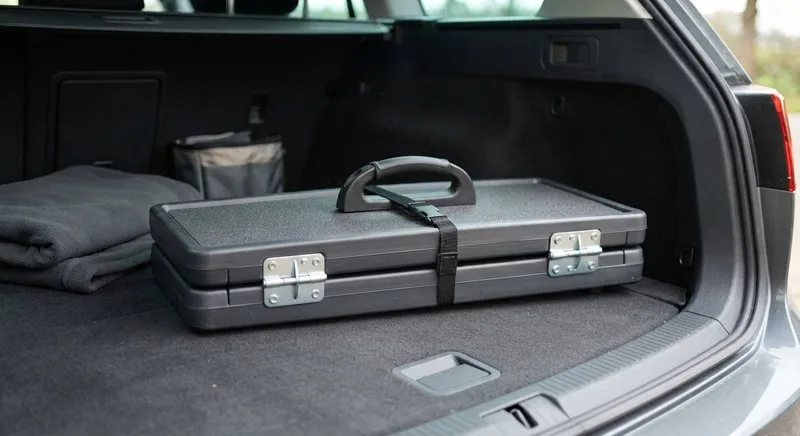 Zusammengeklappte Hunderampe fürs Auto