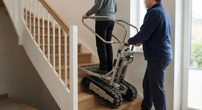 Mobiler Stehlift im Einsatz an einer Treppe