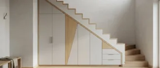 Geschlossener Einbauschrank unter der Treppe