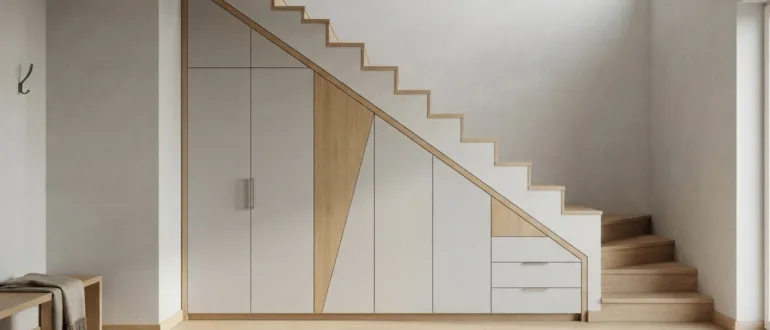 Geschlossener Einbauschrank unter der Treppe