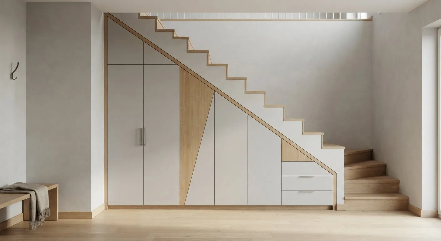 Geschlossener Einbauschrank unter der Treppe