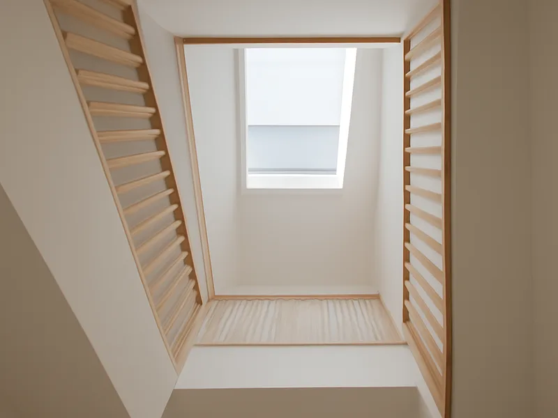 Blick durch das Treppenauge eines offenen Treppenhauses