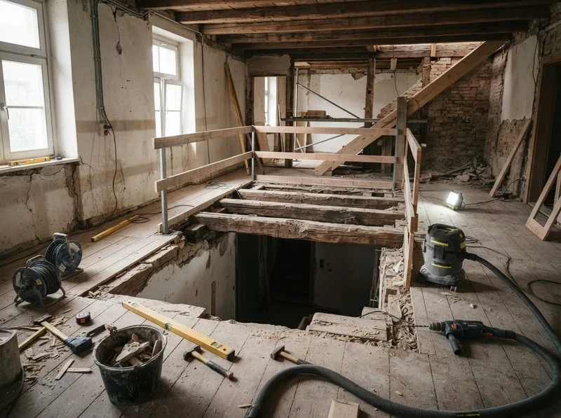 Deckendurchbruch für eine neue Treppe im Altbau