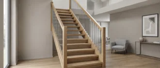 Neu eingebaute Holztreppe in einem Einfamilienhaus