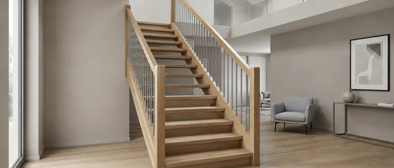 Neu eingebaute Holztreppe in einem Einfamilienhaus