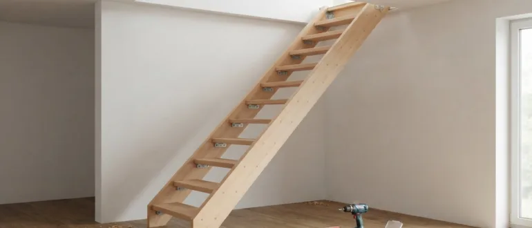 Treppenbausatz während der Montage an einer Innentreppe