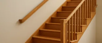 Modernes Treppengeländer aus Holz in einem hellen Einfamilienhaus