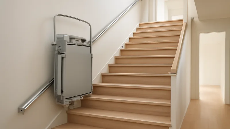 Plattformlift für Rollstuhlfahrer an einer Treppe montiert