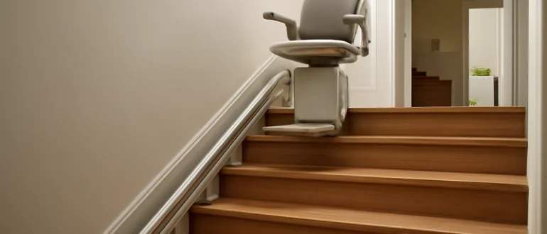 Sitzlift an einer Treppe in einem Wohnhaus