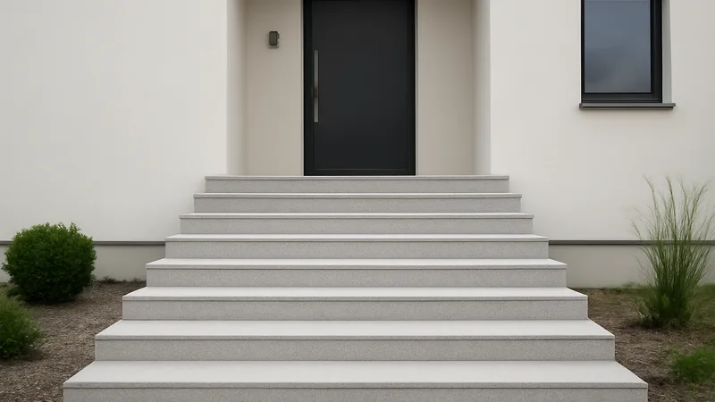 Sanierte Außentreppe mit rutschfestem Steinteppich-Belag