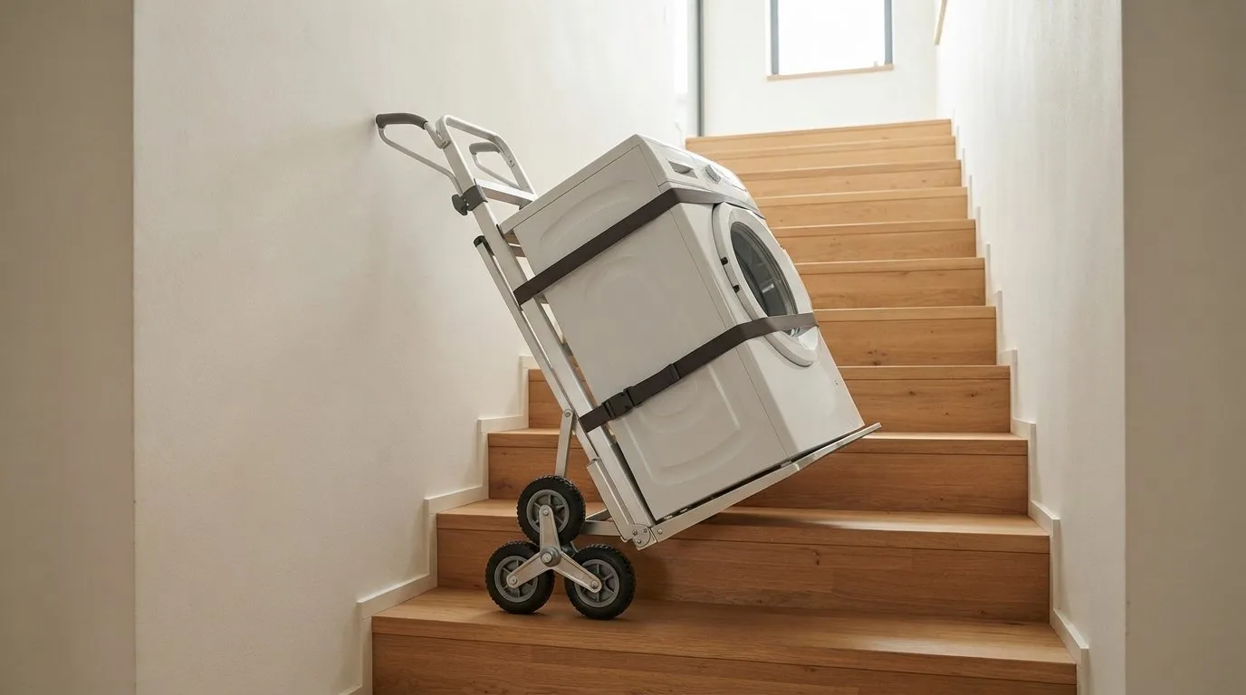 Manueller Treppensteiger mit Last auf einer Innentreppe