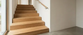 Betontreppe mit Holzverkleidung im Innenbereich