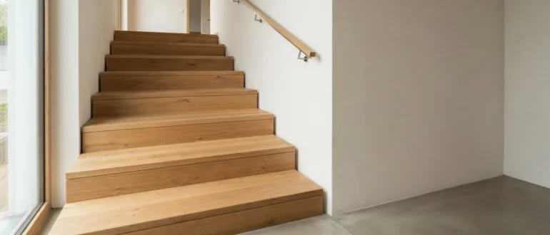Betontreppe mit Holzverkleidung im Innenbereich