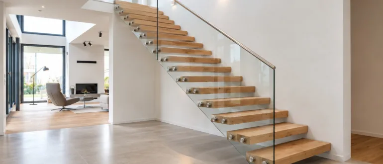 Freitragende Treppe mit einseitig in der Wand verankerten Stufen
