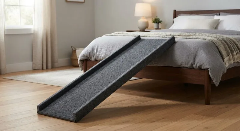 Hunderampe mit glatter, geneigter Fläche am Bett
