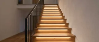 Treppe mit indirekter LED-Beleuchtung entlang der Stufenkanten