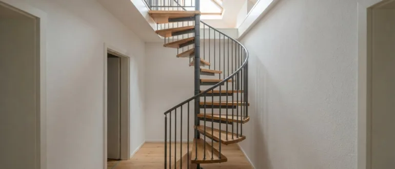 Feste Spindeltreppe als Zugang zu einem ausgebauten Dachgeschoss