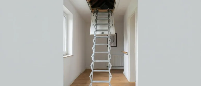 Ausgeklappte Scherentreppe zum Dachboden