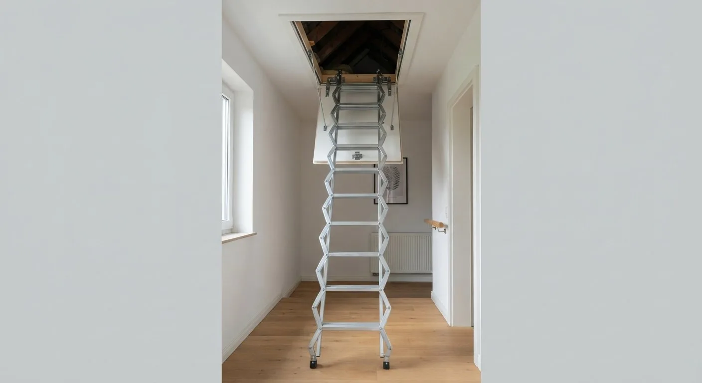 Ausgeklappte Scherentreppe zum Dachboden