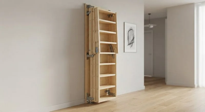 Zusammengeklappte Klapptreppe an der Wand