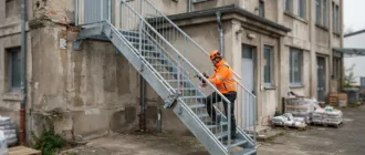 Gebrauchte Stahltreppe wird bei einem Rückbau demontiert
