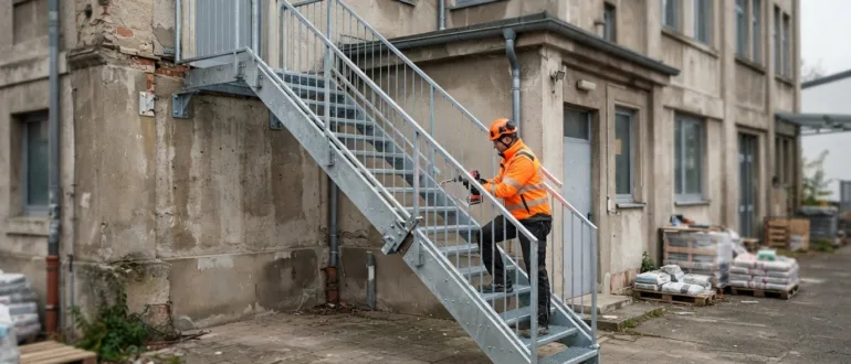 Gebrauchte Stahltreppe wird bei einem Rückbau demontiert