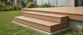 Terrassentreppe aus WPC mit zwei Stufen zum Garten