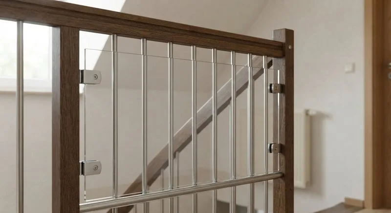 Offenes Treppengeländer mit Plexiglasscheiben kindersicher verkleidet