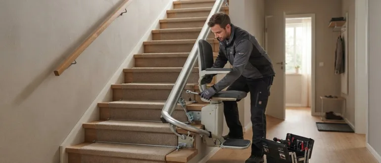 Gebrauchter Treppenlift wird von einem Fachbetrieb demontiert