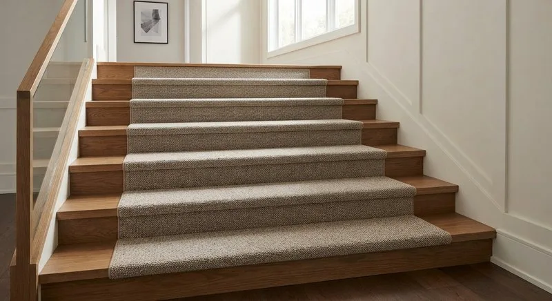 Treppe mit einzelnen, separat verlegten Stufenmatten