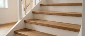 Massive Holz-Trittstufe an einer Innentreppe